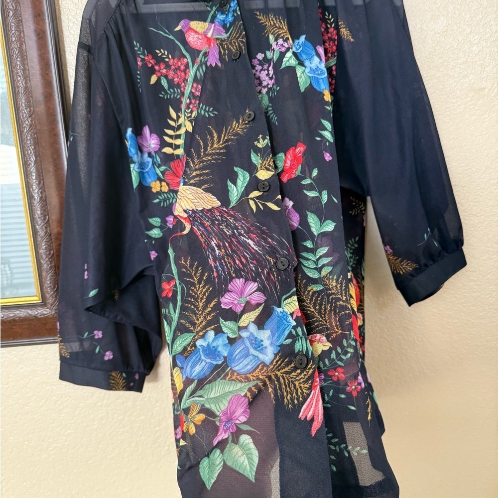 Vintage Lady Winn California by Teddi Blouse Womens Floral Birds - Picture 3 of 8